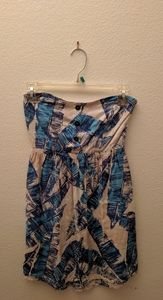 Short strapless tropical summer dress